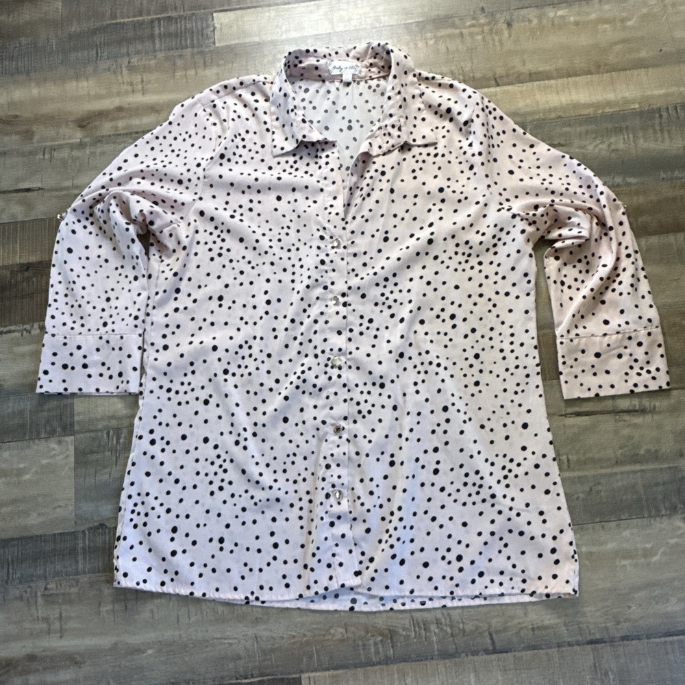 Bailey And Chloe Light Pink Button Up Polka Dot Blouse